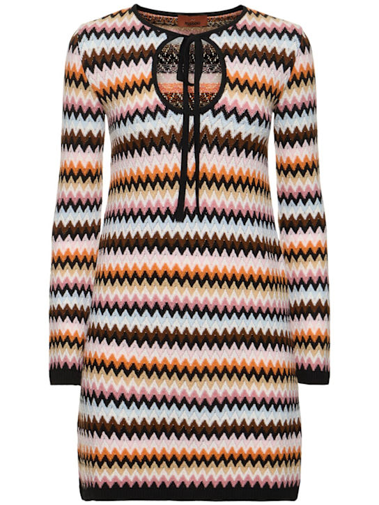 Missoni: Striped wool knit long sleeve mini dress - women_0 | Luisa Via Roma