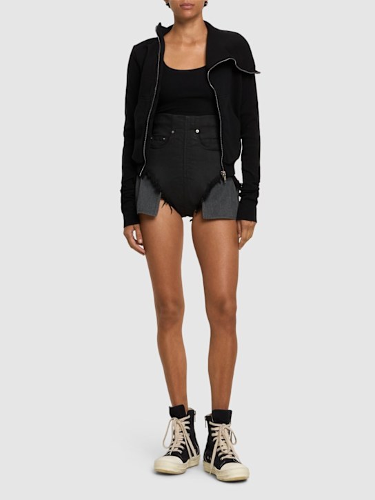 Rick Owens DRKSHDW: Dirt denim cutoff shorts - women_1 | Luisa Via Roma