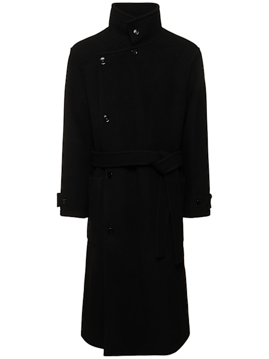 Lemaire: Wool blend wrap coat - Black - men_0 | Luisa Via Roma