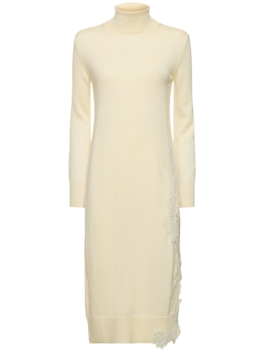 Ermanno Scervino: Embroidered wool blend knit midi dress - women_0 | Luisa Via Roma