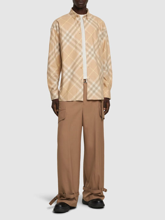 Burberry: Logo Check printed cotton shirt - Flax - men_1 | Luisa Via Roma