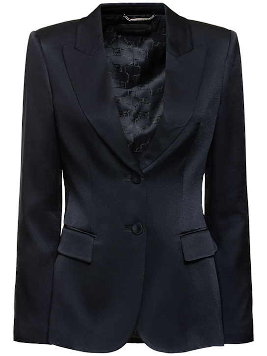 Alberta Ferretti: Satin single breast blazer - Navy - women_0 | Luisa Via Roma