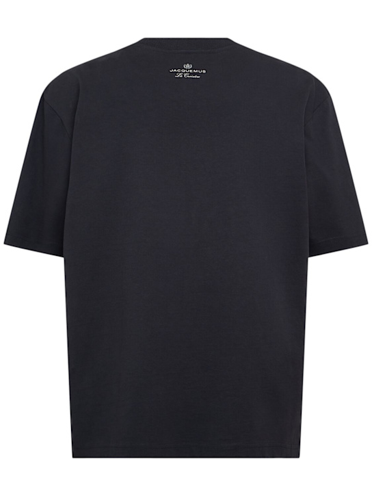 Jacquemus: Le t-shirt marino cotton logo t-shirt - Blue/Beige - men_3 | Luisa Via Roma
