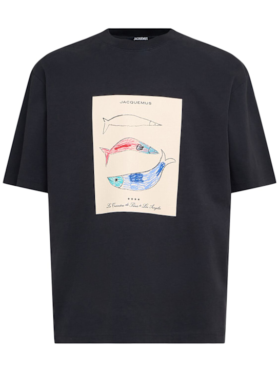 Jacquemus: Le t-shirt marino cotton logo t-shirt - Blue/Beige - men_0 | Luisa Via Roma