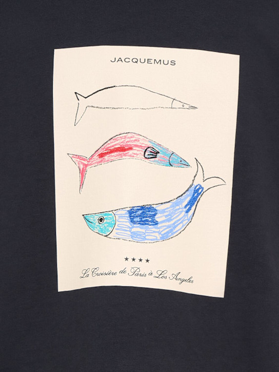 Jacquemus: Le t-shirt marino cotton logo t-shirt - Blue/Beige - men_4 | Luisa Via Roma