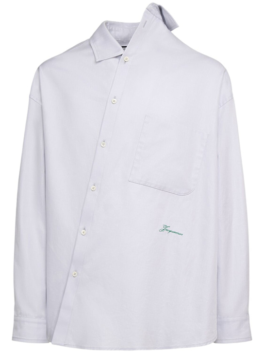 Jacquemus: La chemise cuadro cotton asymmetric - Light Grey - men_0 | Luisa Via Roma