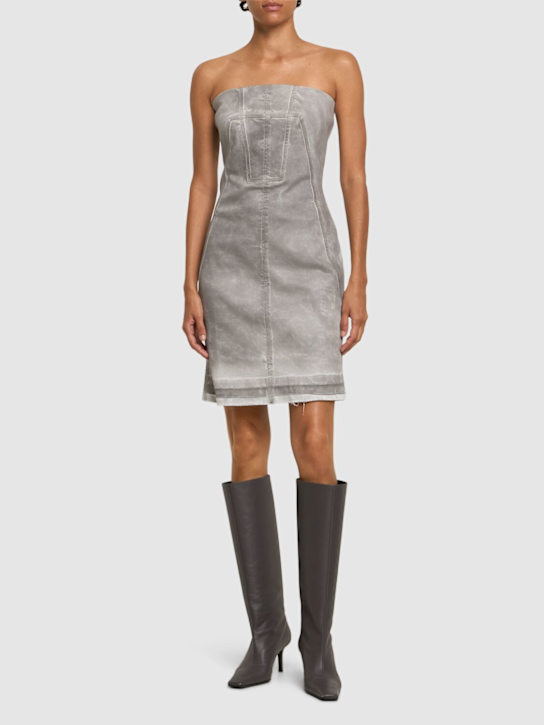 Rick Owens DRKSHDW: Splintered denim bustier mini dress - women_1 | Luisa Via Roma