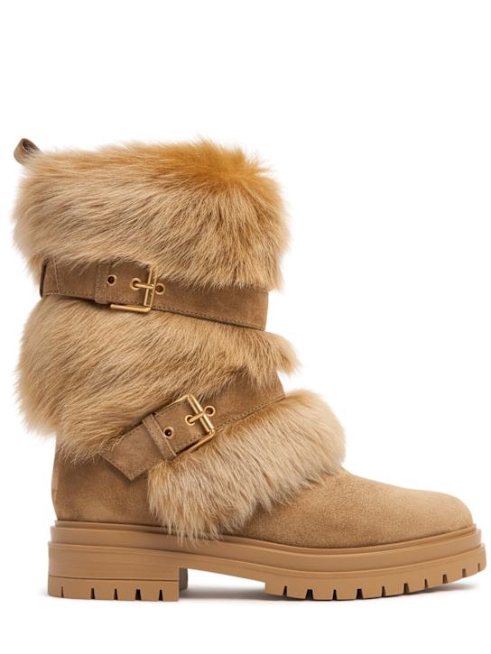 Gianvito Rossi: 20mm Suede & wool boots - women_0 | Luisa Via Roma