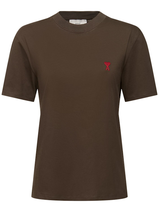 AMI Paris: Logo cotton jersey t-shirt - women_0 | Luisa Via Roma
