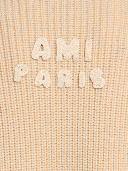 AMI Paris: Rib knit wool v-neck sweater - White Cream - men_4 | Luisa Via Roma