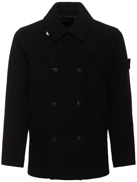 Stone Island: Ghost cashmere blend peacoat - Black - men_0 | Luisa Via Roma