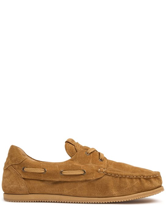 Jacquemus: Les batto suede loafers - Camel - men_0 | Luisa Via Roma
