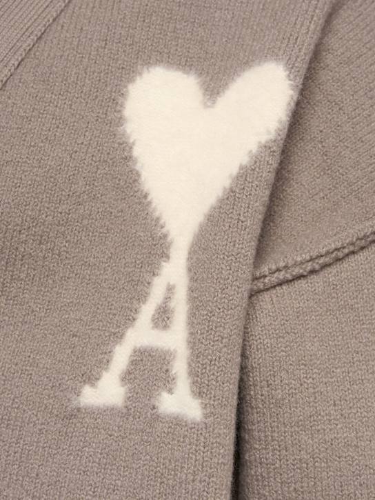 AMI Paris: ADC logo wool blend cardigan - Ash/Off White - men_3 | Luisa Via Roma