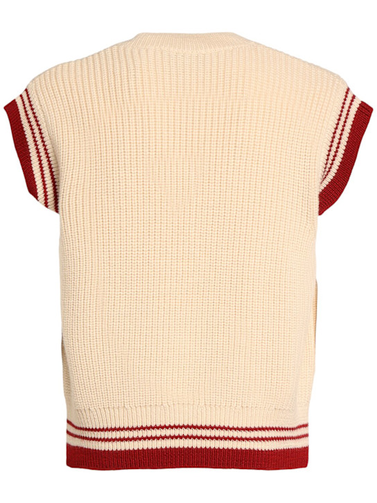 AMI Paris: Logo rib knit wool vest - White Cream - men_3 | Luisa Via Roma