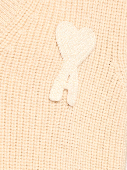 AMI Paris: Logo rib knit wool vest - White Cream - men_4 | Luisa Via Roma