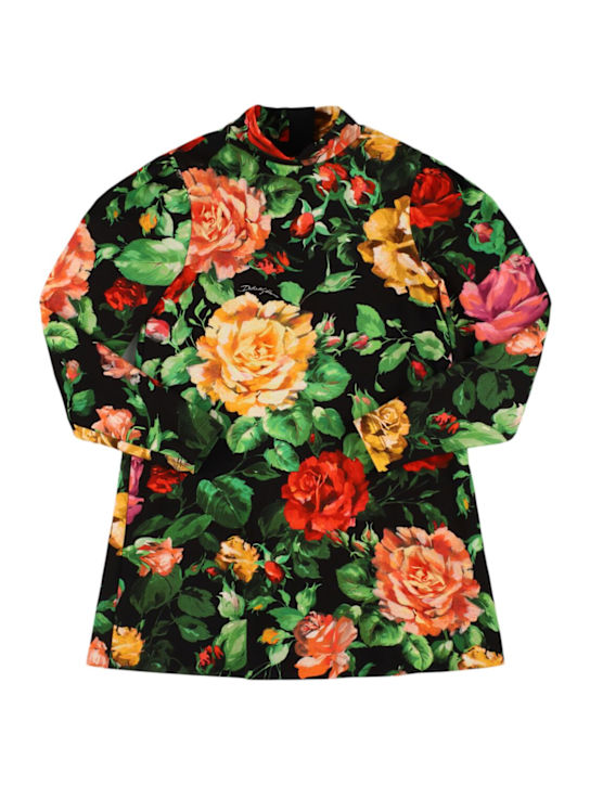 Dolce&Gabbana: コットンブレンドワンピース - ブラック/マルチカラー - kids-girls_0 | Luisa Via Roma