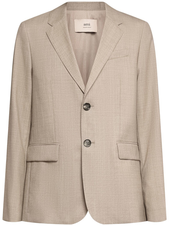 AMI Paris: Veste ajustée en laine - Cendré - men_0 | Luisa Via Roma