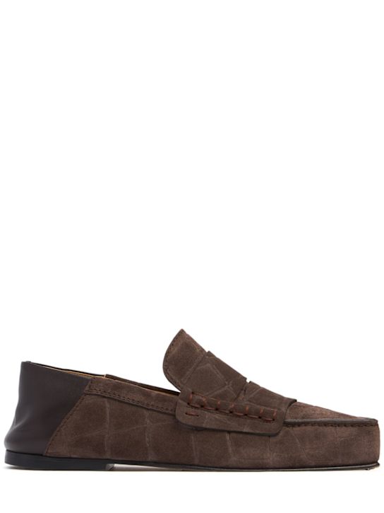 Jacquemus: 10mm Les Mocassins Carre suede loafers - Dark Brown - women_0 | Luisa Via Roma