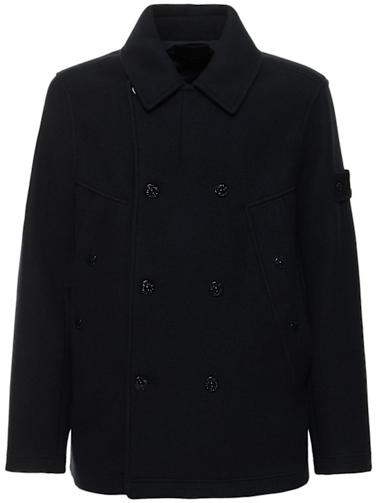 Stone Island: Ghost cashmere blend peacoat - Navy - men_0 | Luisa Via Roma