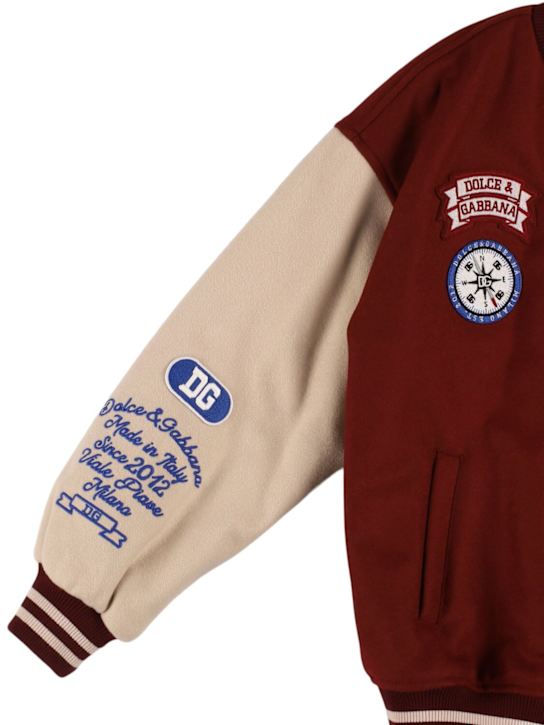 Dolce&Gabbana: Wool blend bomber jacket w/appliqué - Red/Beige - kids-boys_1 | Luisa Via Roma