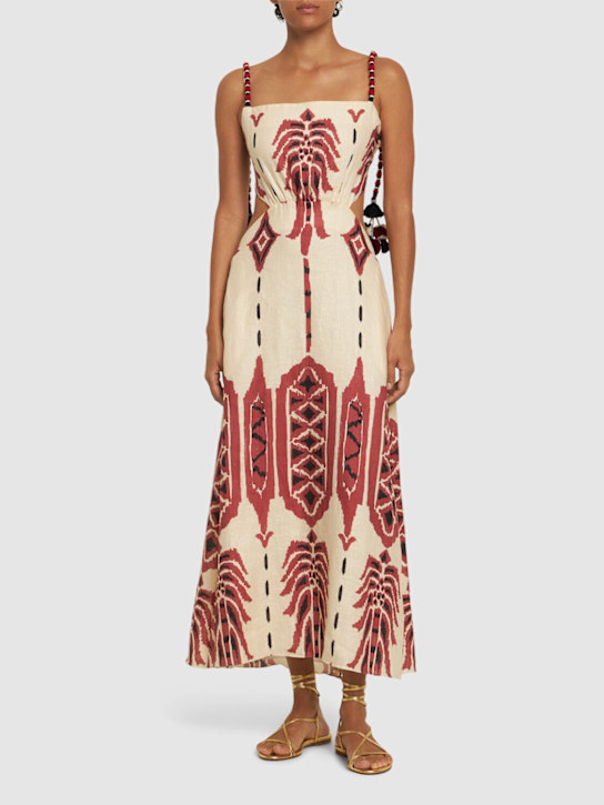 Palm of Tiahuanaco linen midi dress - Thumbnail 2