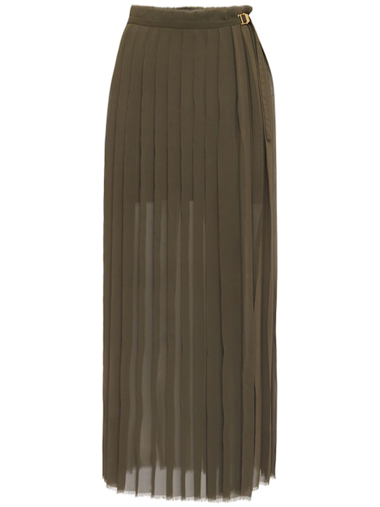 AMI Paris: Pleated crepe long skirt - Green - women_0 | Luisa Via Roma