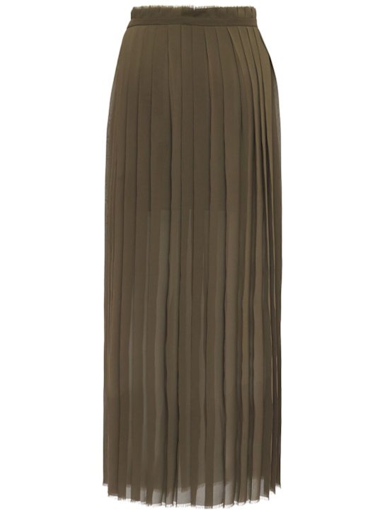 AMI Paris: Pleated crepe long skirt - Green - women_4 | Luisa Via Roma