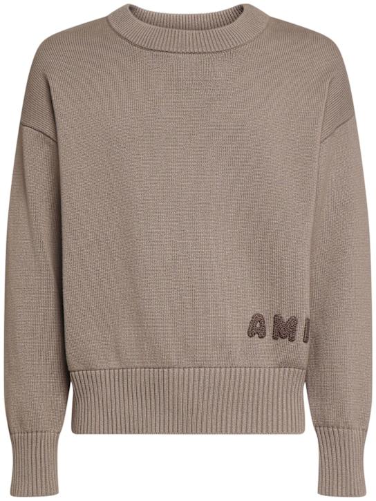 AMI Paris: Ami cotton & wool crewneck sweater - Ash - men_0 | Luisa Via Roma