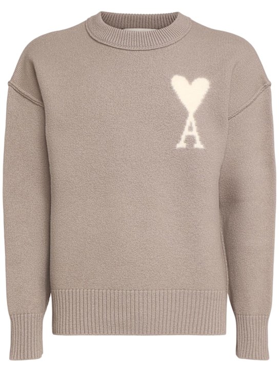 AMI Paris: ADC wool crewneck sweater - Ash/Offwhite - men_0 | Luisa Via Roma