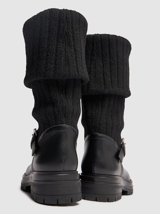 Gianvito Rossi: 20mm Knit & leather biker boots - Black - women_3 | Luisa Via Roma