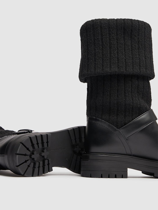 Gianvito Rossi: 20mm Knit & leather biker boots - Black - women_4 | Luisa Via Roma