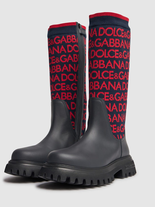 Dolce&Gabbana: ニット＆レザーブーツ - ブルー/レッド - kids-girls_1 | Luisa Via Roma