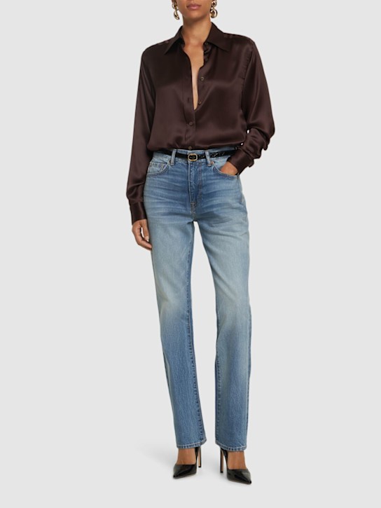 Tom Ford: High rise denim straight jeans - Light Blue - women_1 | Luisa Via Roma