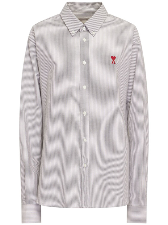 AMI Paris: Adc striped cotton oxford shirt - Black/White - women_0 | Luisa Via Roma