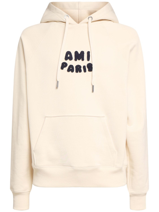 AMI Paris: Cotton hoodie - White Cream - men_0 | Luisa Via Roma
