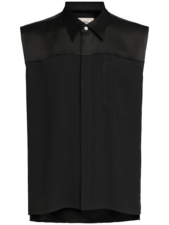 AMI Paris: Sleeveless viscose blend shirt - Black - men_0 | Luisa Via Roma