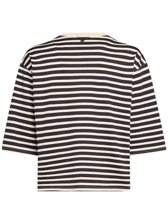 AMI Paris: Striped oversized cotton t-shirt - Navy/White - men_3 | Luisa Via Roma