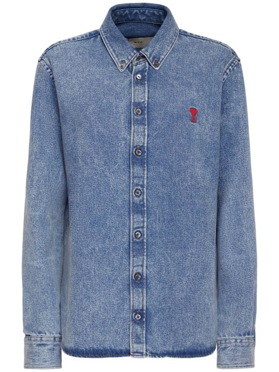 AMI Paris: Adc cotton blend denim shirt - women_0 | Luisa Via Roma