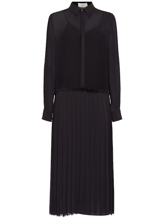 Pleated crepe midi shirt dress - Thumbnail 1