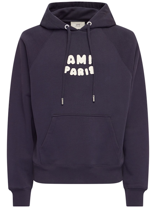 AMI Paris: Cotton hoodie - Navy - men_0 | Luisa Via Roma