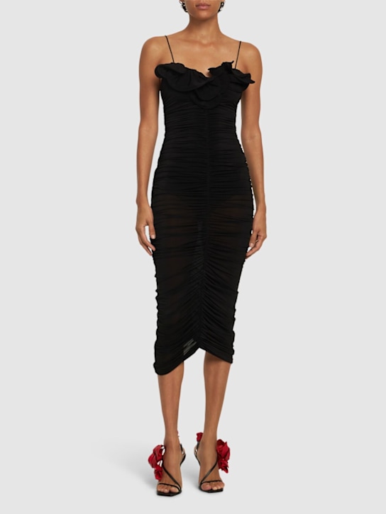 Magda Butrym: Draped viscose jersey midi dress w/roses - women_1 | Luisa Via Roma