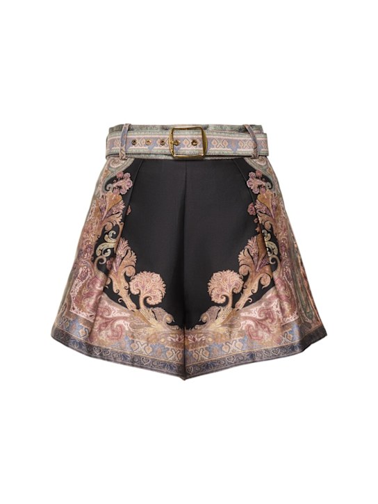 Zimmermann: Illustration silk & cotton shorts - Black/Multi - women_0 | Luisa Via Roma