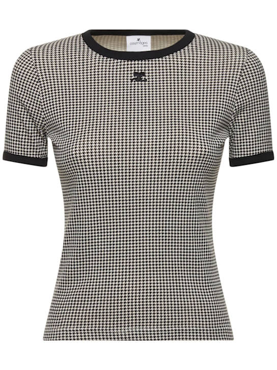 Courrèges: Contrast houndstooth cotton t-shirt - women_0 | Luisa Via Roma