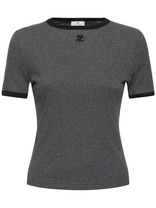 Courrèges: Signature cotton contrast t-shirt - women_0 | Luisa Via Roma