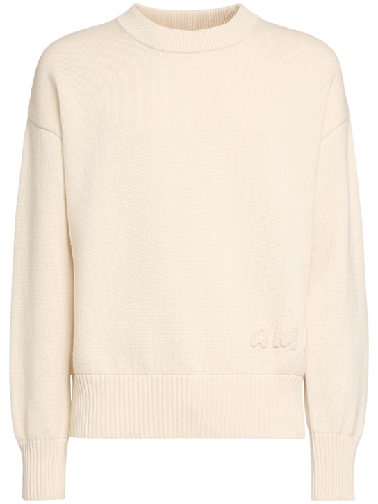 AMI Paris: Ami cotton & wool crewneck sweater - White Cream - men_0 | Luisa Via Roma