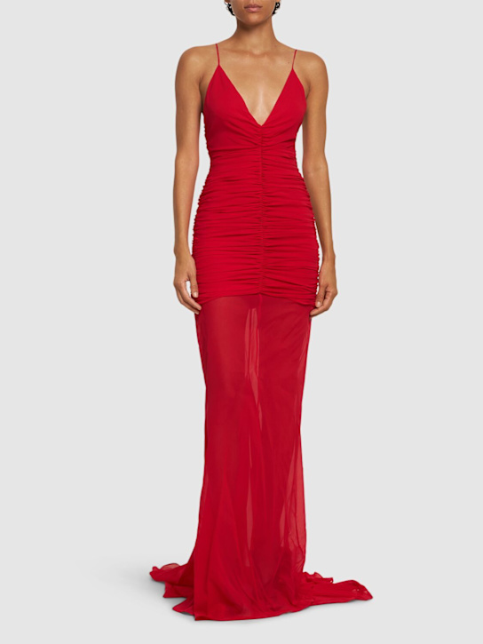 Stretch silk chiffon long dress - Thumbnail 2