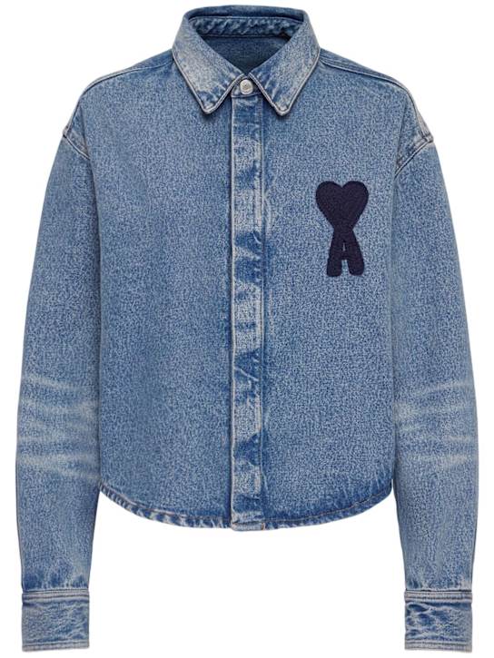 AMI Paris: Adc logo cropped cotton denim shirt - women_0 | Luisa Via Roma