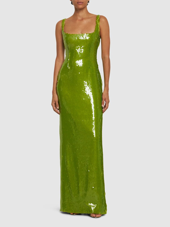 16arlington: Vestito lungo Electra con paillettes - Verde Acido - women_1 | Luisa Via Roma