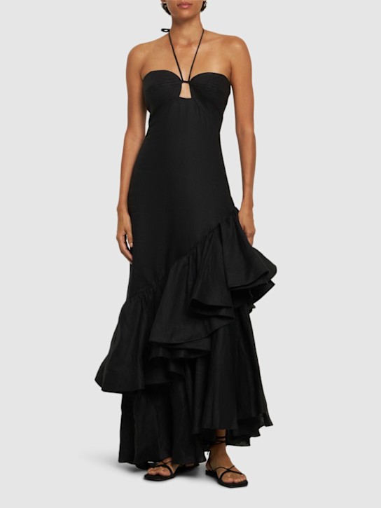 Johanna Ortiz: Ruffled linen long dress - women_1 | Luisa Via Roma