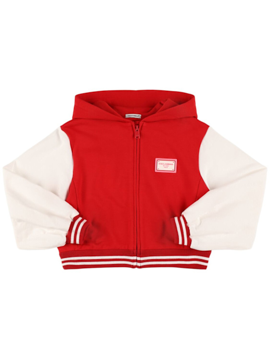 Dolce&Gabbana: コットンフーデッドスウェットシャツ - レッド - kids-girls_0 | Luisa Via Roma
